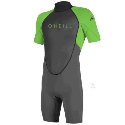 O'Neill Neopren-Shorty in Grau und Neongrün vor weißem Hintergrund.