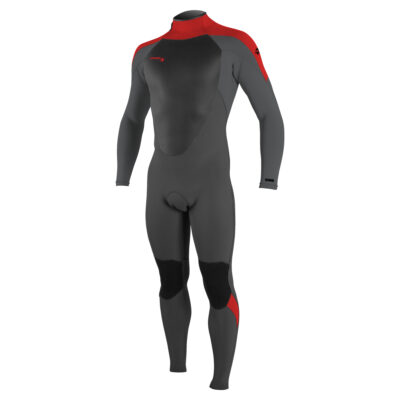 O'Neill Epic Neoprenanzug in Schwarz und Rot vor einem weißen Hintergrund.