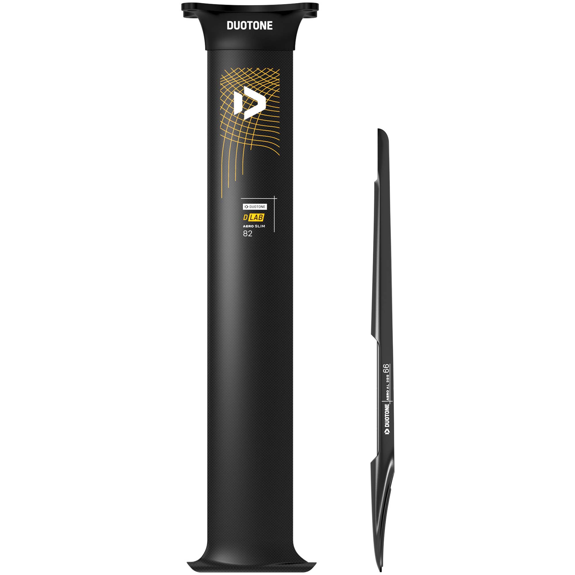 Duotone Aero Foil Masten - Windsport Fehmarn Duotone D/LAB Aero Slim 82 Mast und Aero AL 3BS 66 Mast auf weißem Hintergrund.