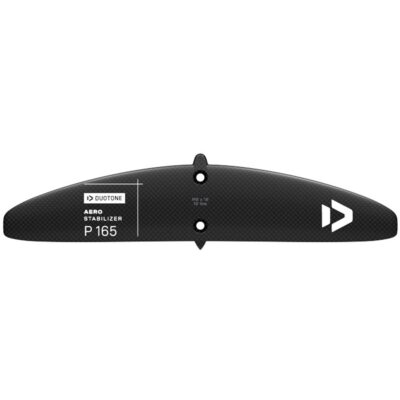 Schwarzer Carbon-Stabilizer P 165 von Duotone für Wingfoil-Folienflügel auf weißem Hintergrund.