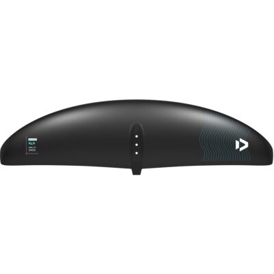 Schwarzer Duotone Aero Lift 2400 Carbon-Frontflügel für Wingfoiling auf weißem Hintergrund.
