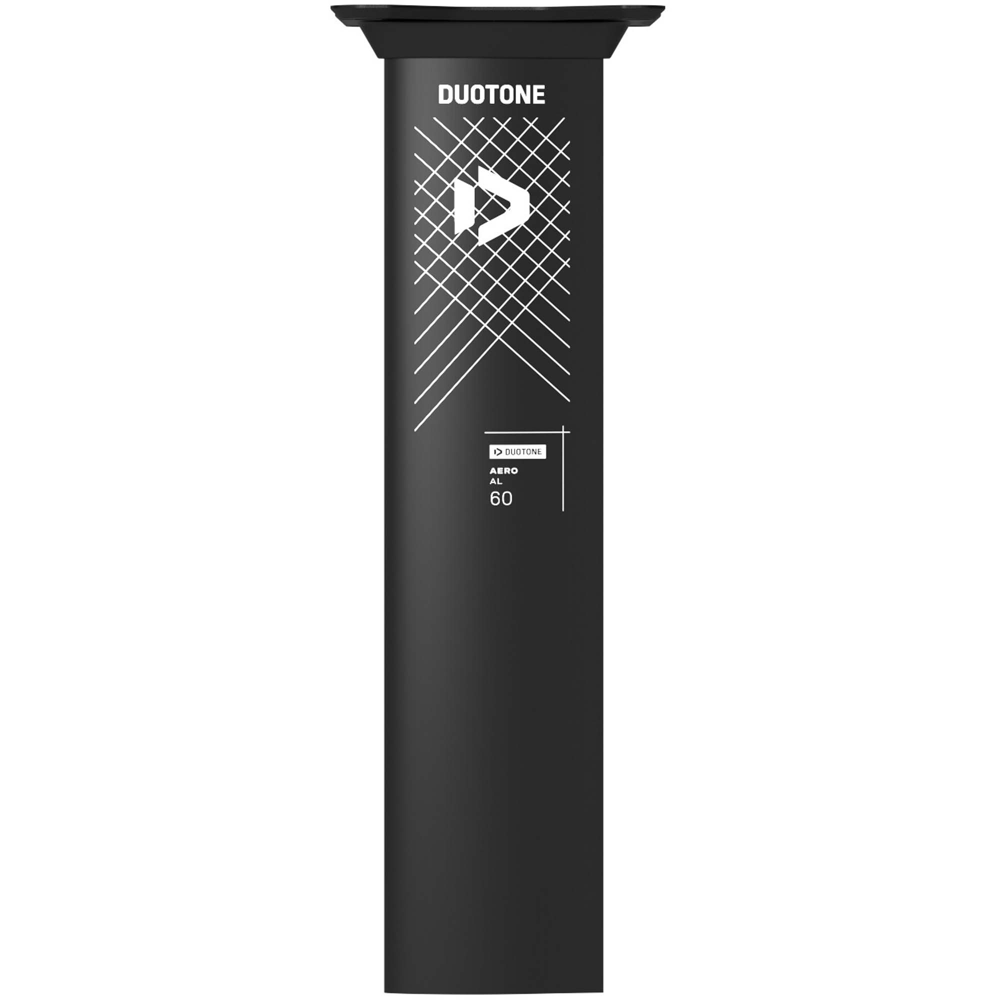Duotone Aero AL 60 Mast - Windsport Fehmarn Schwarzer Duotone Aero AL 60 Foil-Mast auf weißem Hintergrund mit Logo und Längenangabe.