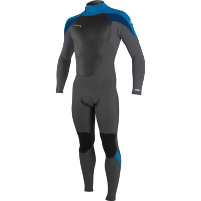 O'Neill Epic 3/2 mm Neoprenanzug in Schwarz und Blau vor weißem Hintergrund