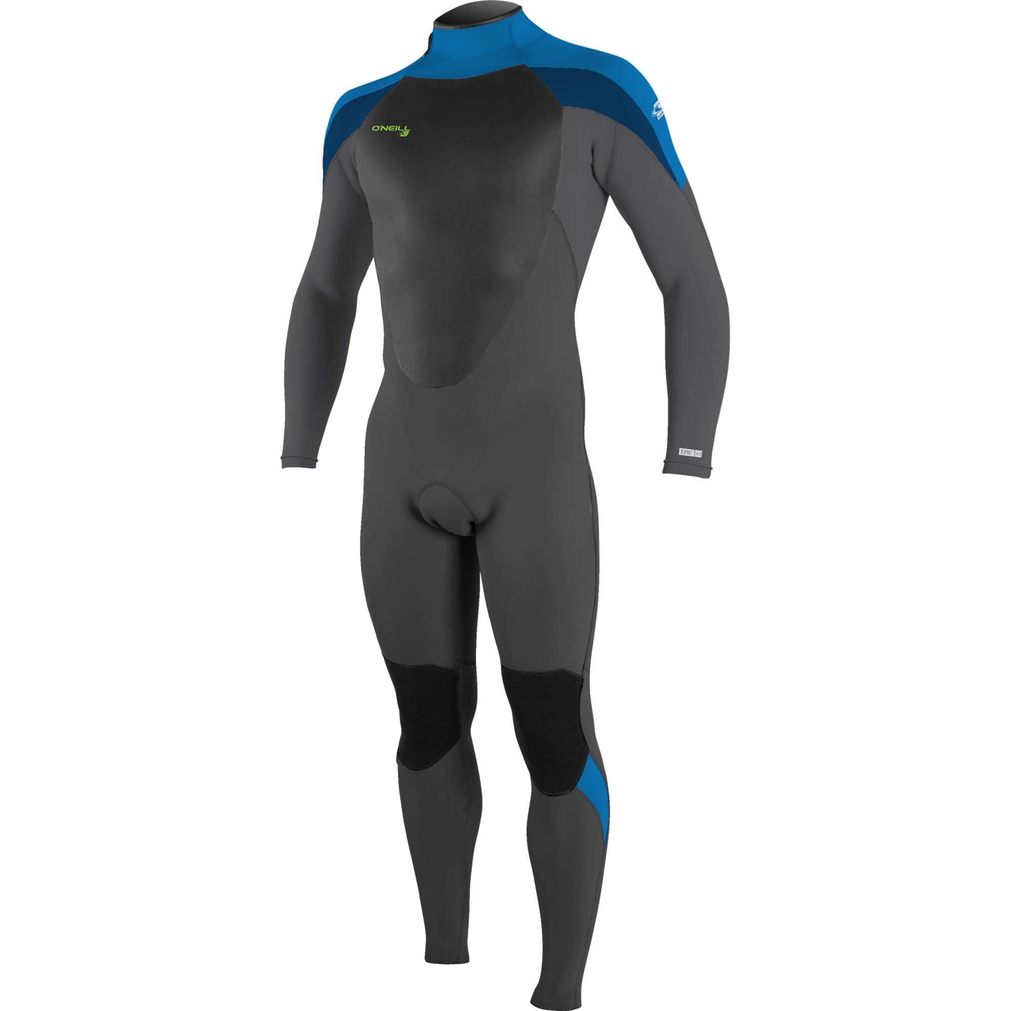 O'Neill Epic Neoprenanzug 3/2 - Windsport Fehmarn O'Neill Epic 3/2 mm Neoprenanzug in Schwarz und Blau vor weißem Hintergrund