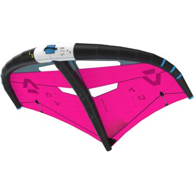 Pinker Duotone Unit Wingfoyl-Flügel mit schwarzem Rahmen auf weißem Hintergrund.