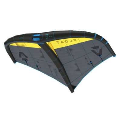 Ein schwarz-gelber Duotone Float Wingfoiling-Flügel mit 4.0 Größe vor weißem Hintergrund.