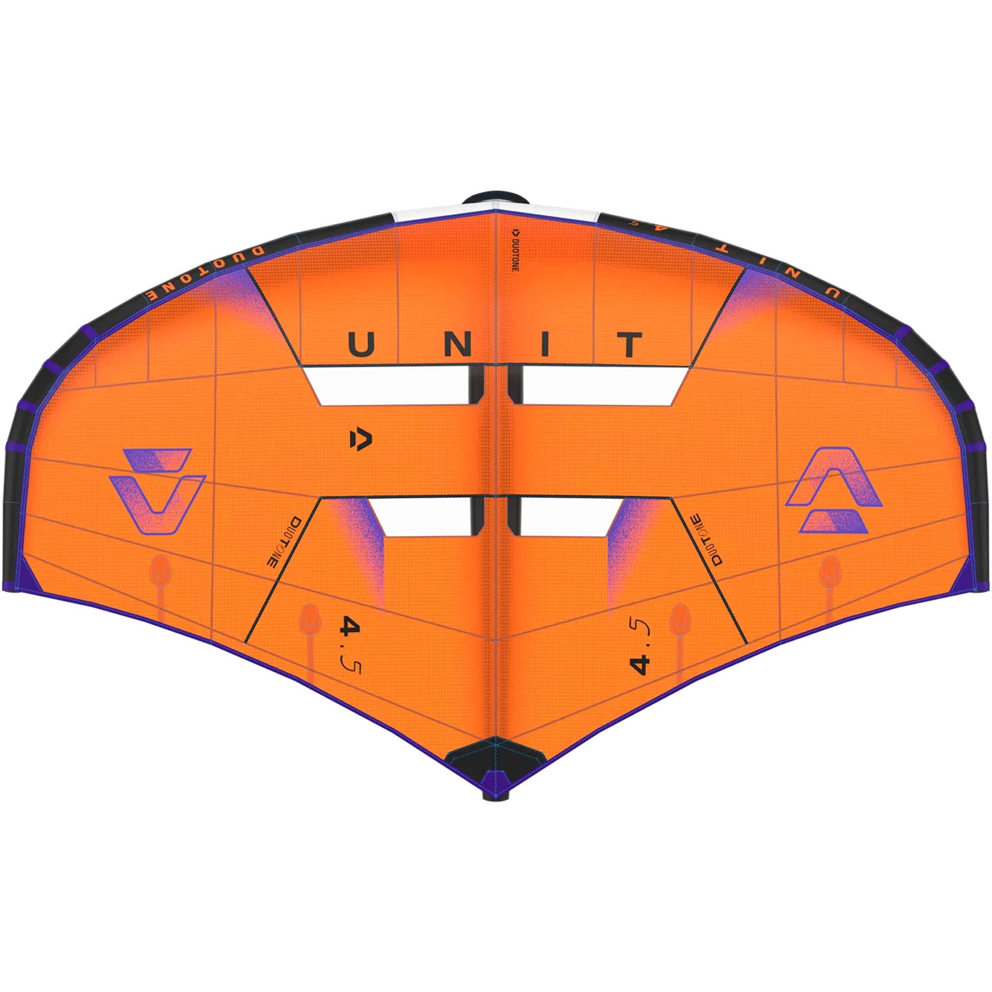 Duotone Unit Wing 4.5 - Windsport Fehmarn Orangefarbener Duotone Unit Wing mit 4.5 Quadratmetern Fläche vor weißem Hintergrund.