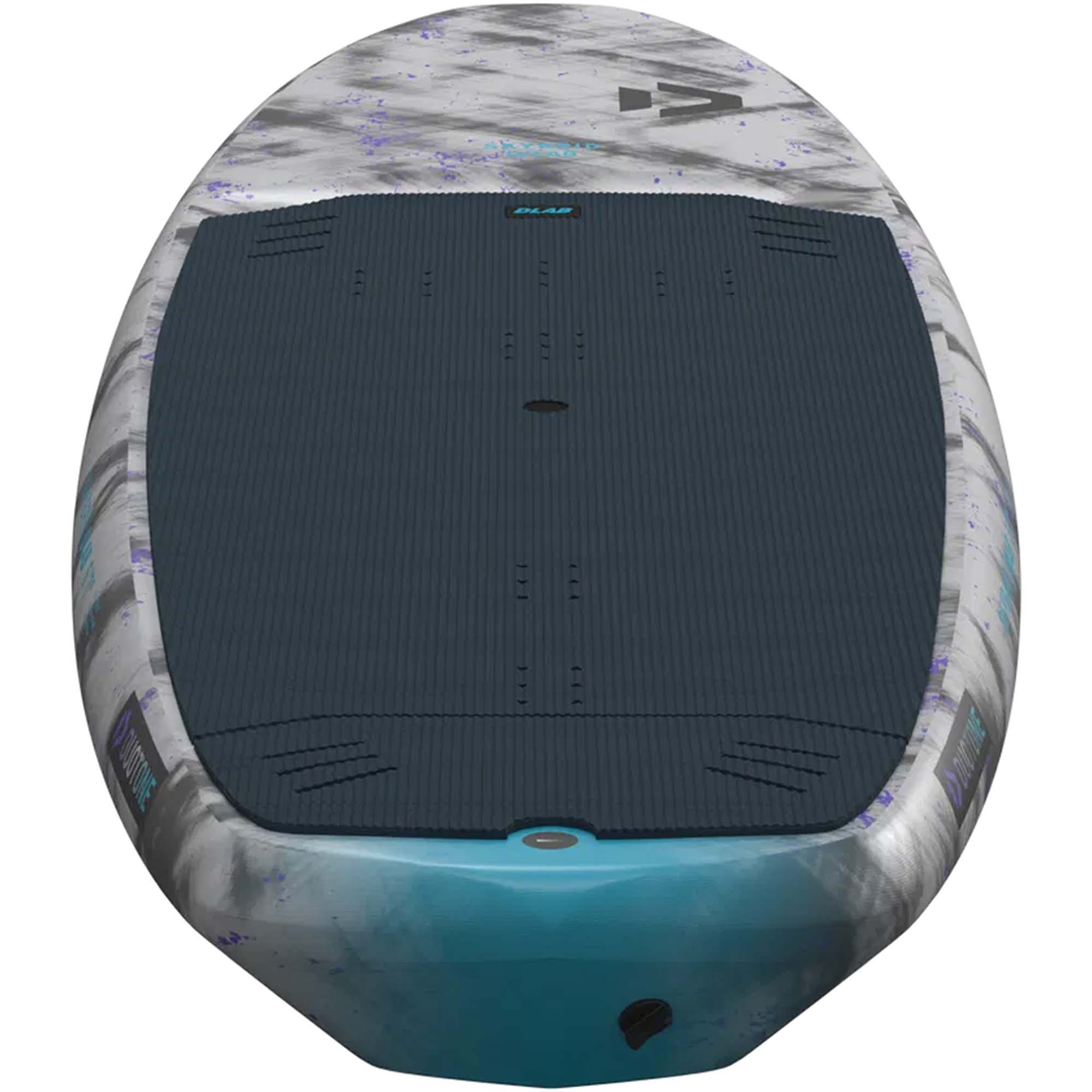 Duotone Skybrid DLAB Wingboard - Windsport Fehmarn Draufsicht auf das Duotone Skybrid DLAB Wingboard mit grauem Marmordesign und großem dunkelgrauem Deckpad.