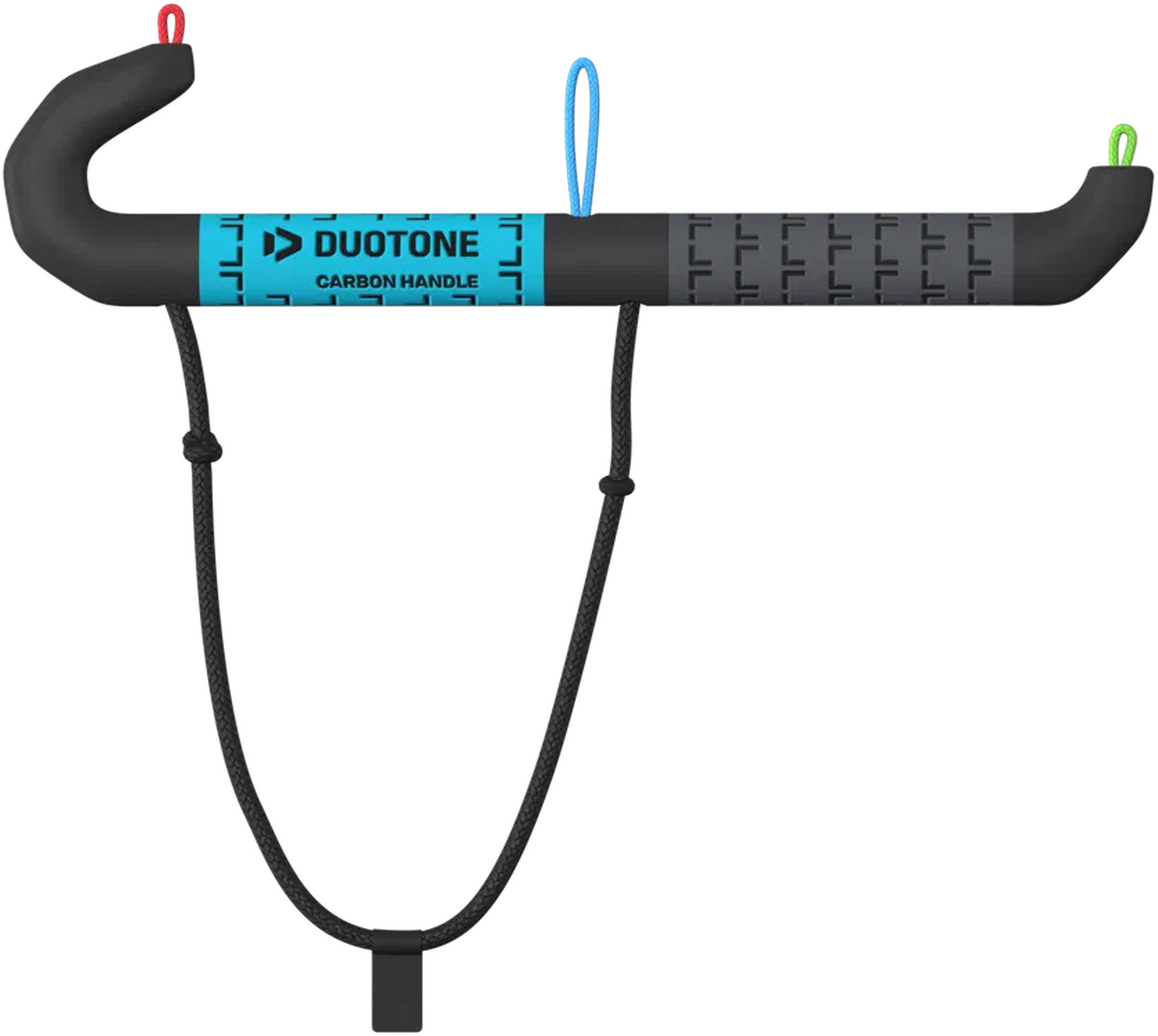 Duotone Wing Carbon Handle - Windsport Fehmarn Schwarzer Duotone Carbon-Griff für Wingfoils mit blauem Markenlogo und Befestigungsschlaufe.