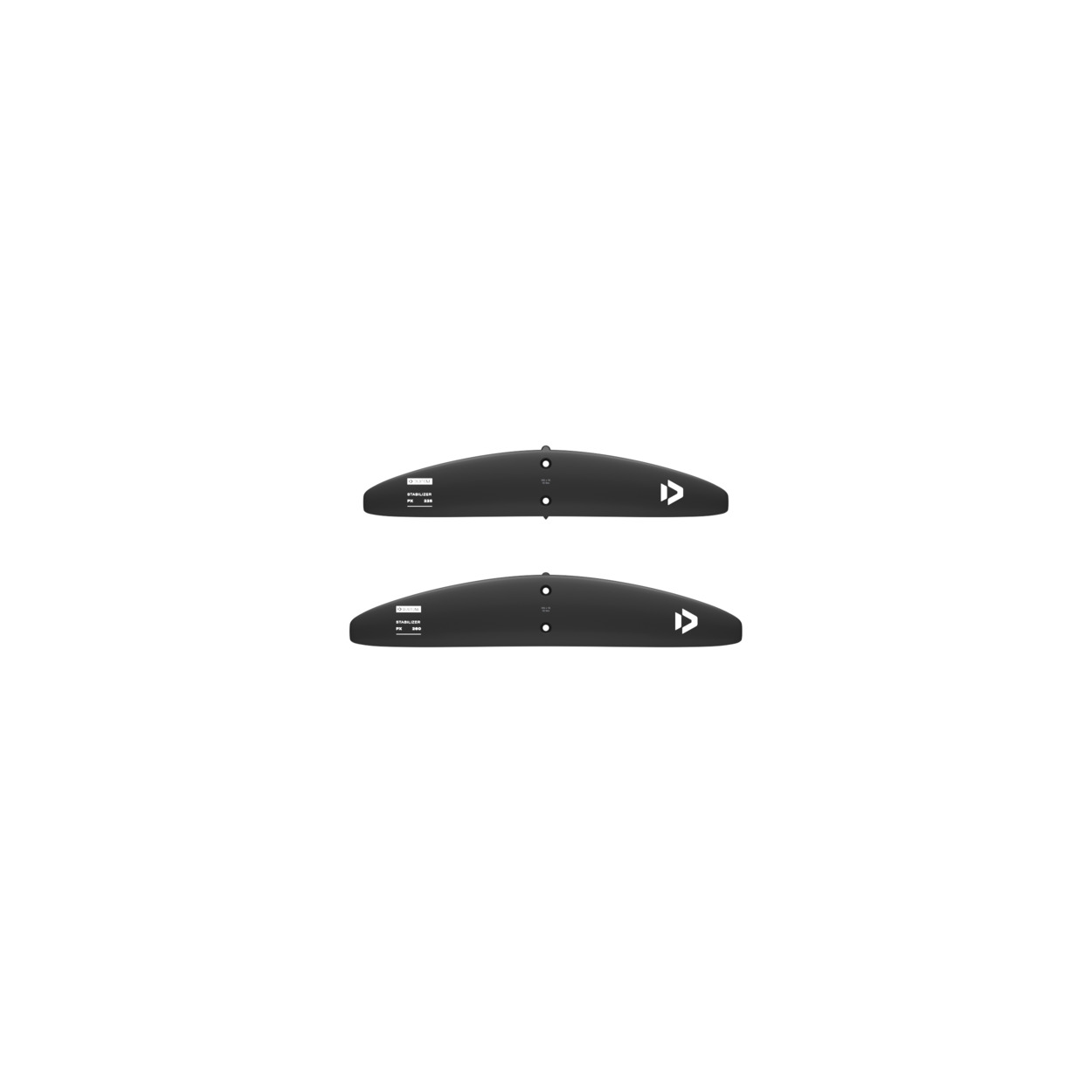 Duotone Stabilizer PX Tragflächen - Windsport Fehmarn Zwei schwarze Duotone Stabilizer PX Tragflächen für Wingfoil-Systeme vor weißem Hintergrund.
