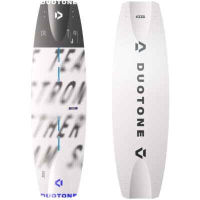 Vorder- und Rückansicht des weißen Duotone Team Series Park 2026 Kitesurf-Boards auf weißem Hintergrund.