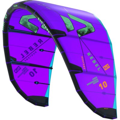 Violett-schwarzer Duotone Rebel SLS 2026 Kitesurf-Schirm, Größe 10, vor weißem Hintergrund.