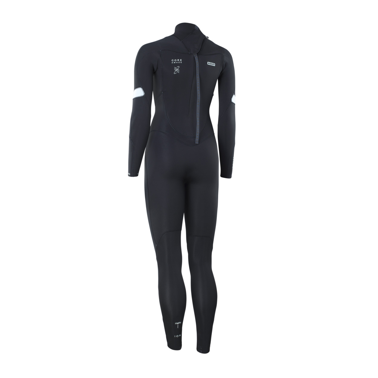 ION Amaze Core 5/4 Backzip - Windsport Fehmarn Rückansicht des schwarzen ION Amaze Core 5/4 Backzip Damen-Neoprenanzugs auf weißem Hintergrund.