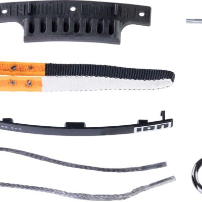 Einzelteile für ein ION Spectre Bar Kit inklusive Kunststoff-Bauteilen, Gurtband, Schnur und Inbusschlüssel.