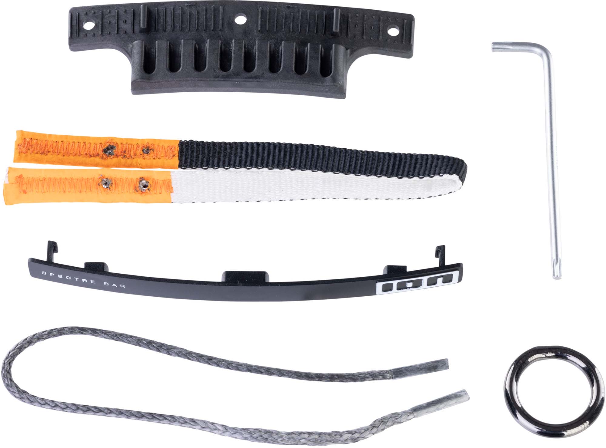 ION Spectre Kitesurf Bar Zubehör - Windsport Fehmarn Einzelteile für ein ION Spectre Bar Kit inklusive Kunststoff-Bauteilen, Gurtband, Schnur und Inbusschlüssel.