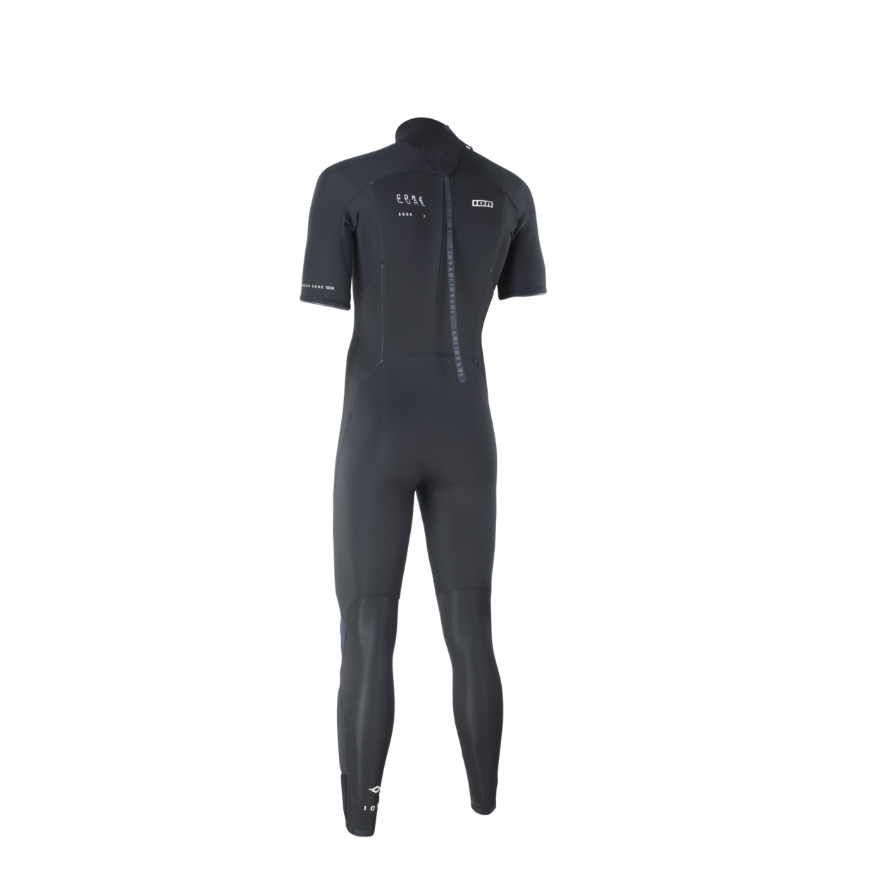 ION Seek Core 3.5 Neoprenanzug - Windsport Fehmarn Rückansicht eines schwarzen ION Seek Core 3.5 Kurzarm-Neoprenanzugs für Herren mit Back-Zip-Reißverschluss.