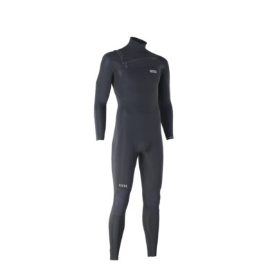 Schwarzer ION Seek Core 3/2 Front-Zip Neoprenanzug für Herren, freigestellt vor weißem Hintergrund.