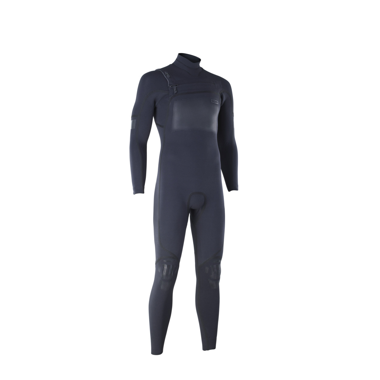 ION Seek Select 4/3 Neoprenanzug - Windsport Fehmarn Schwarzer ION Seek Select 4/3 Herren-Neoprenanzug mit Front-Zip vor weißem Hintergrund.