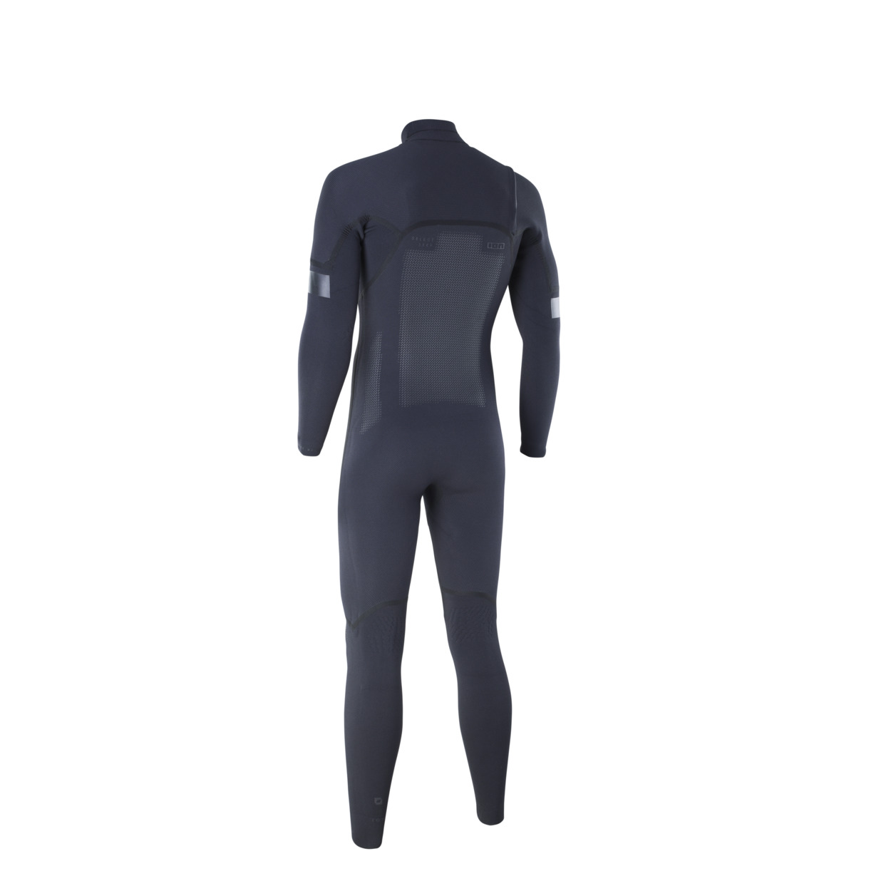 ION Seek Select 4/3 Neoprenanzug - Windsport Fehmarn Rückansicht des schwarzen ION Seek Select 4/3 Front-Zip Neoprenanzugs für Herren vor weißem Hintergrund.