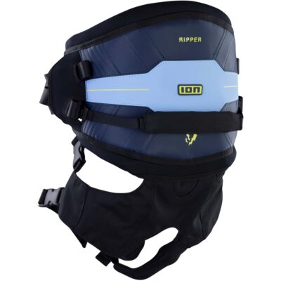 ION Ripper 2025 Kitesurf-Hüfttrapez in Blau und Schwarz mit ION-Logo und Ripper-Schriftzug vor weißem Hintergrund.