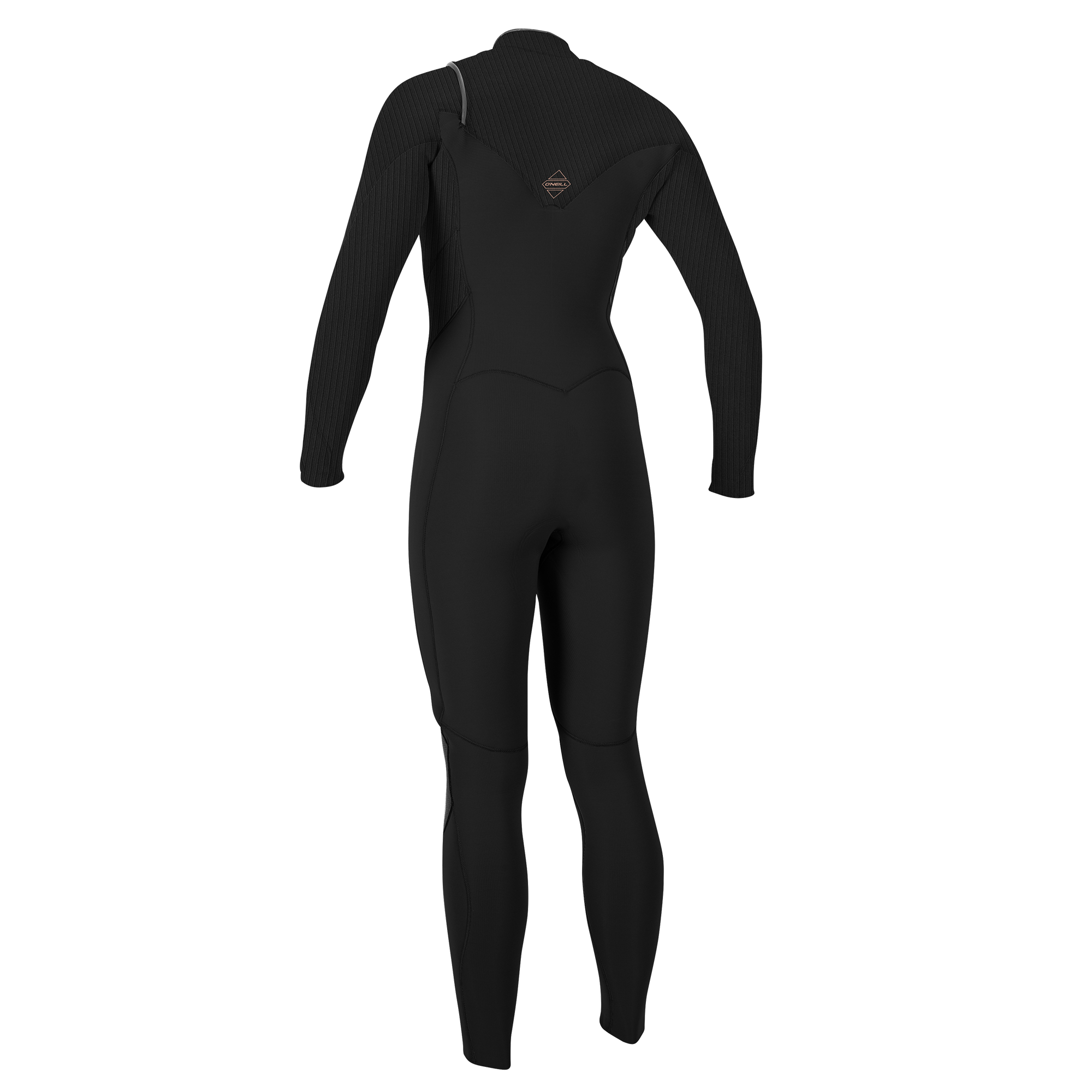 O'Neill Hyperfreak Damen-Neoprenanzug - Windsport Fehmarn Rückansicht eines schwarzen O'Neill Hyperfreak Damen-Neoprenanzugs in 4/3mm Stärke vor weißem Hintergrund.