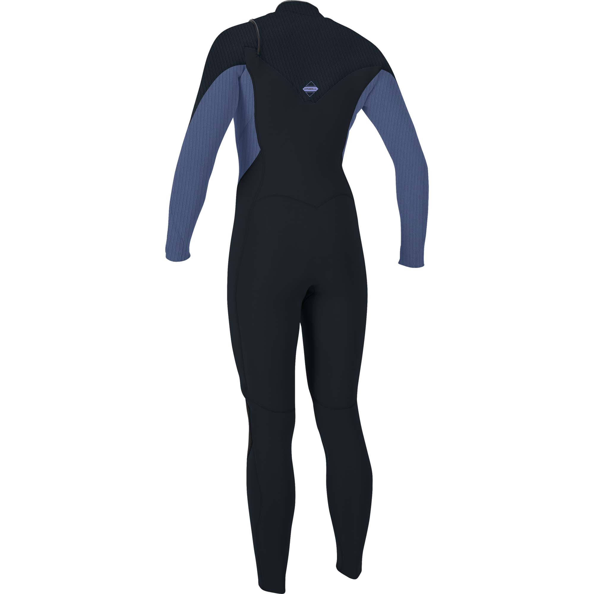 O'Neill Damen Neoprenanzug Hyperfreak - Windsport Fehmarn Rückansicht des O'Neill Hyperfreak 4/3mm Damen-Neoprenanzugs in Schwarz und Blau mit Brust-Reißverschluss.