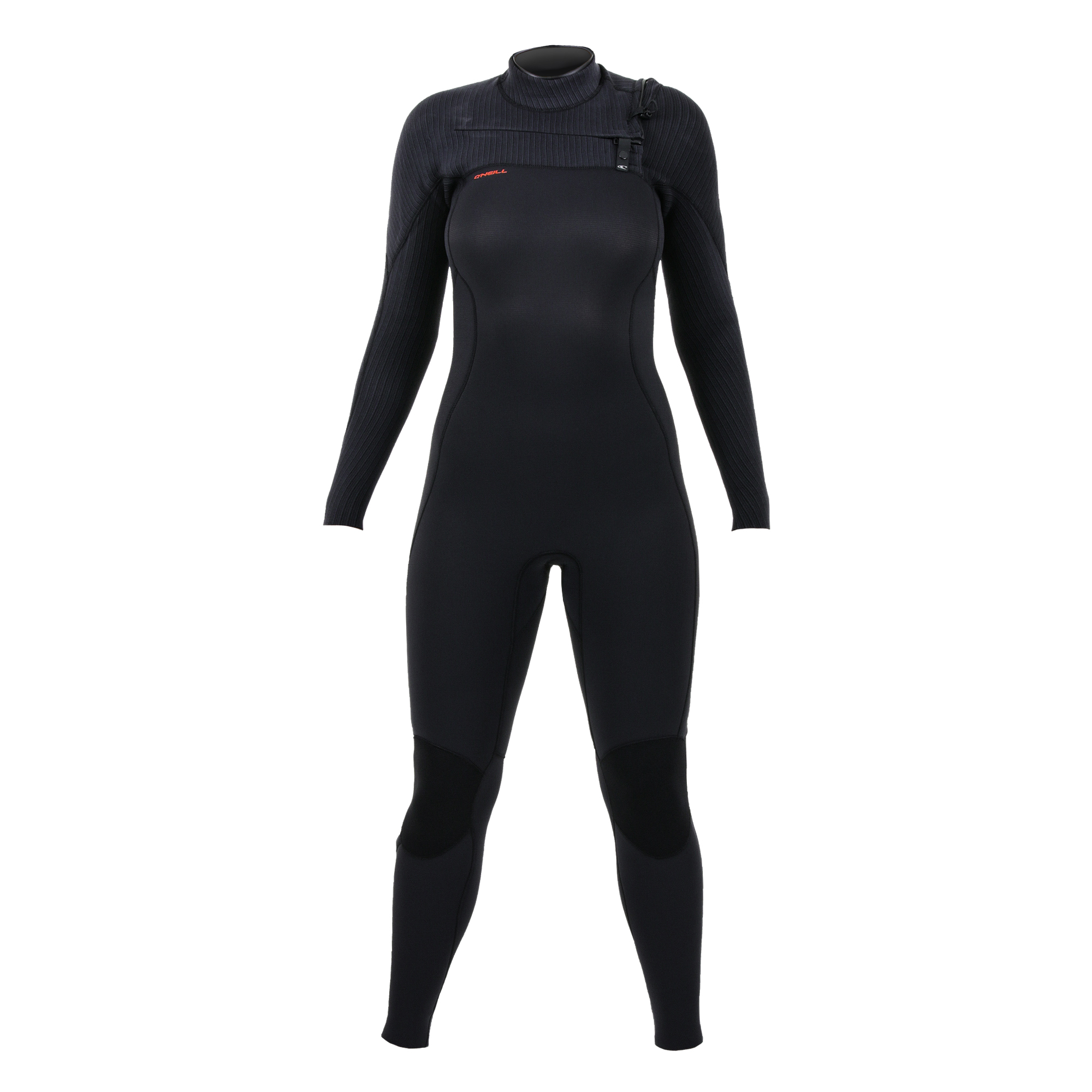 O'Neill Damen Neoprenanzug Hyperfreak - Windsport Fehmarn Schwarzer O'Neill Damen Neoprenanzug Hyperfreak 5/4mm mit Chest-Zip vor weißem Hintergrund.