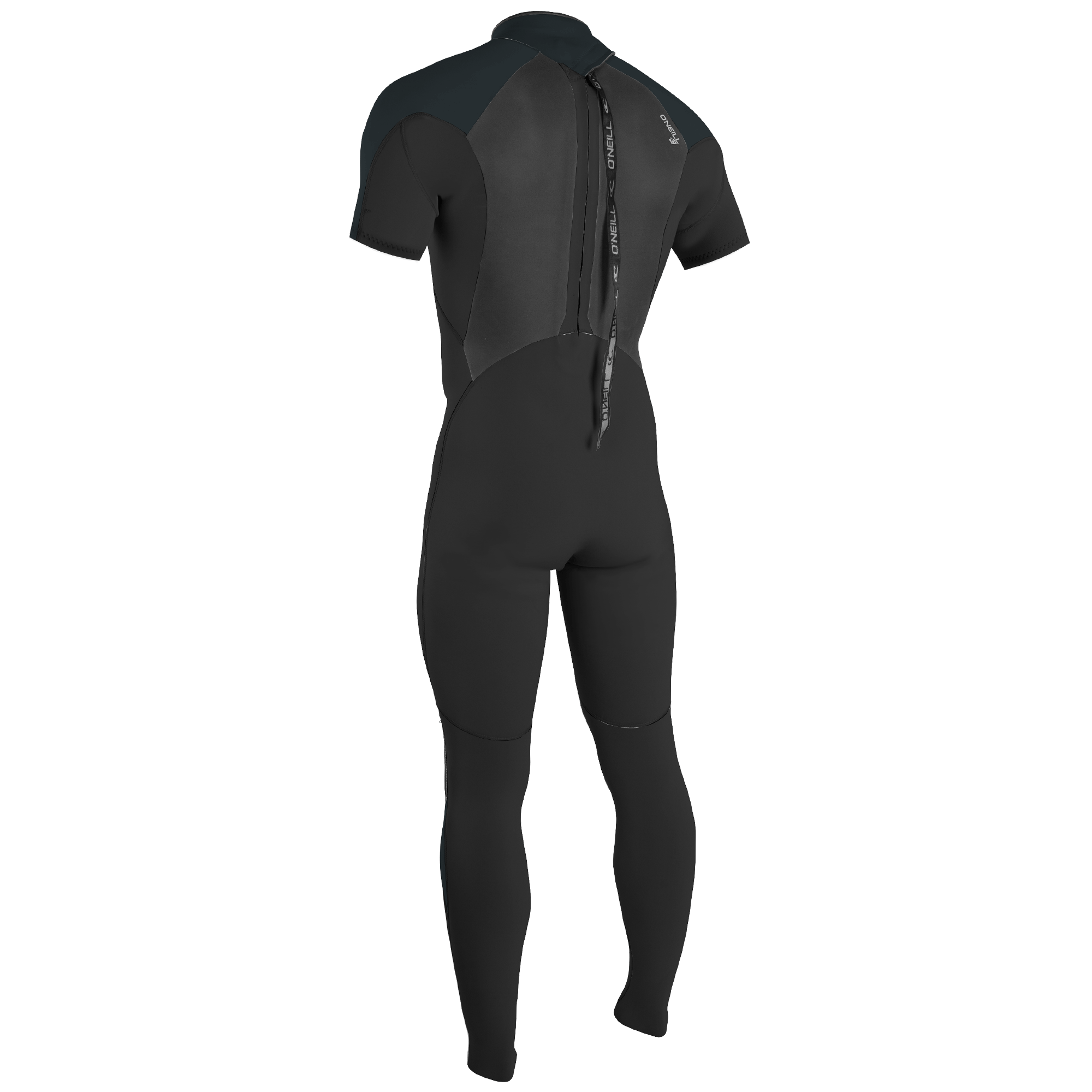 O'Neill Epic Herren-Neoprenanzug - Windsport Fehmarn Rückansicht eines schwarzen O'Neill Epic 3/2mm Herren-Neoprenanzugs mit kurzem Arm und Rückenreißverschluss.