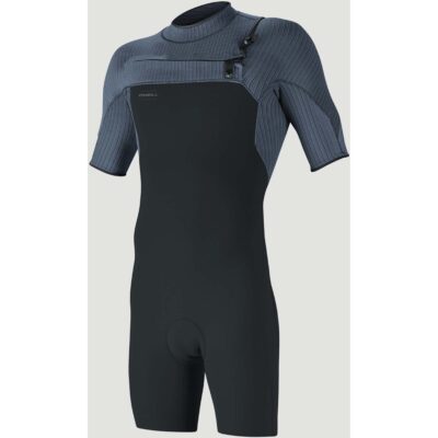 O'Neill Hyperfreak Herren Neoprenanzug mit kurzem Arm, Brust-Reißverschluss und schwarz-blauer Farbkombination.