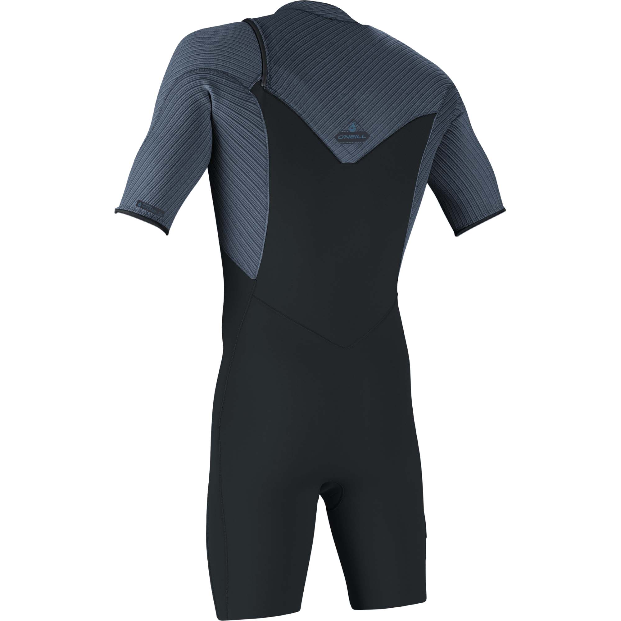O'Neill Hyperfreak Neoprenanzug Kurzarm - Windsport Fehmarn Rückansicht des O'Neill Hyperfreak 2mm Kurzarm-Neoprenanzugs in Marineblau und Schwarz mit Chest-Zip
