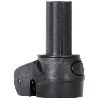Schwarzer Mastadapter aus Kunststoff für einen Windsurf-Gabelbaum vor weißem Hintergrund.