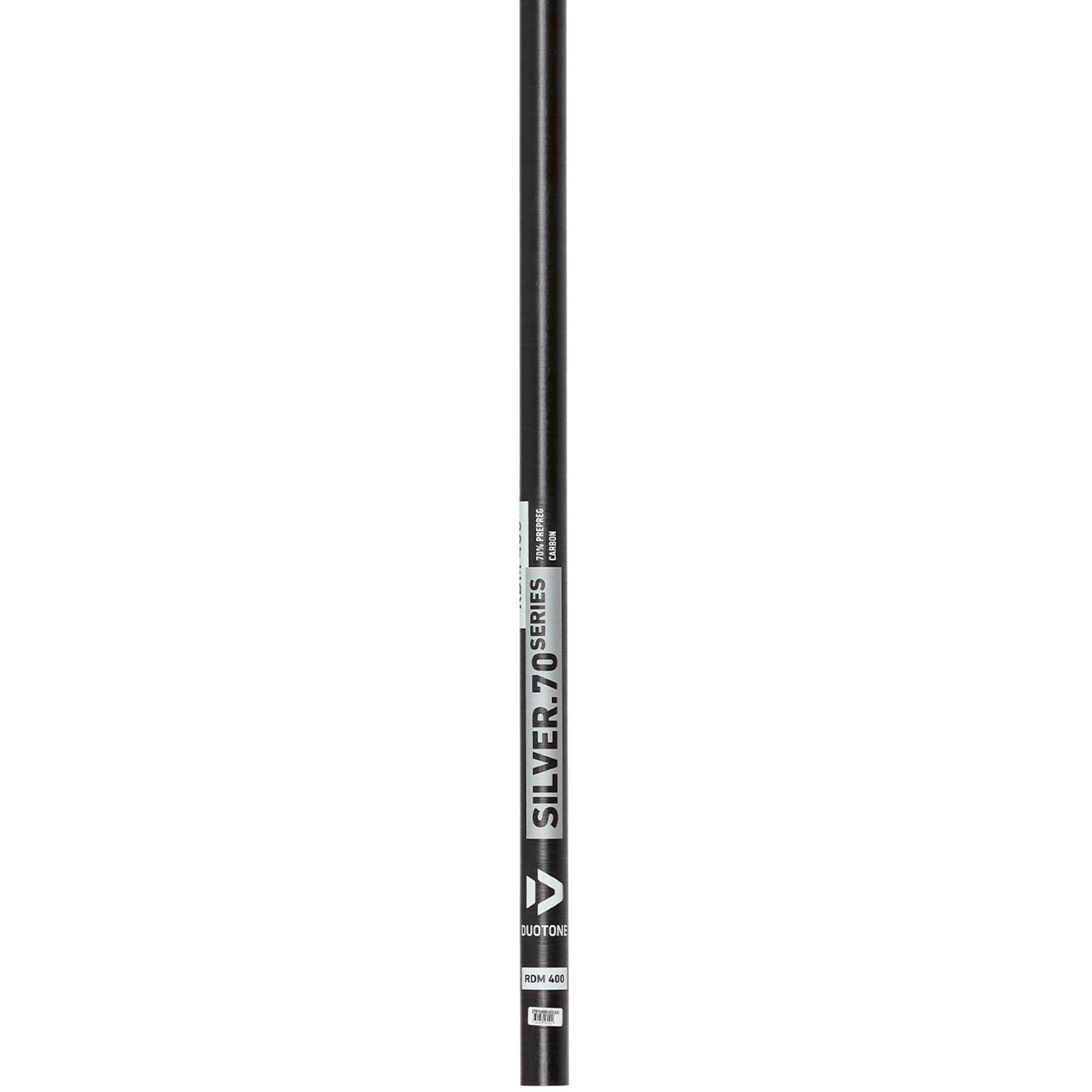 Duotone Silver RDM Windsurf-Mast - Windsport Fehmarn Ein schwarzer Duotone Silver RDM 400 Windsurf-Mast aus 70% Carbon vor weißem Hintergrund.