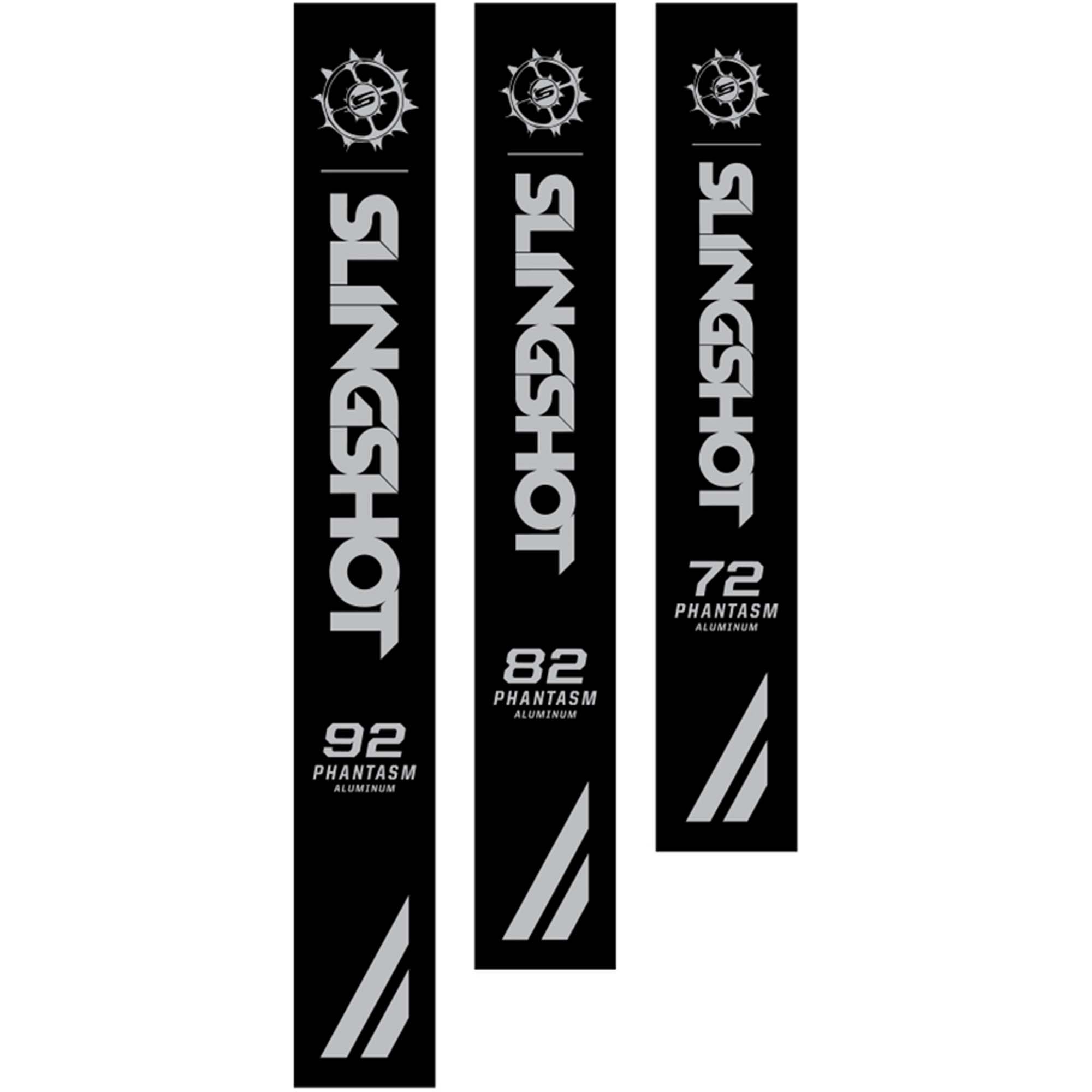 Slingshot Phantasm Mast Größen - Windsport Fehmarn Drei schwarze Slingshot Phantasm Aluminium-Masten in den Längen 72, 82 und 92 cm nebeneinander.