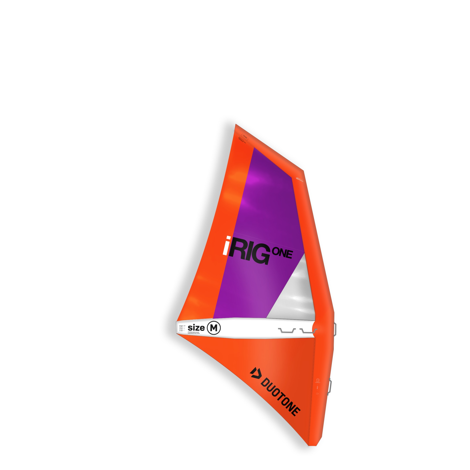 Duotone iRIG ONE Windsurfsegel - Windsport Fehmarn Aufblasbares Duotone iRIG ONE Windsurfsegel in Orange und Violett auf weißem Hintergrund.