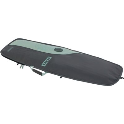 Ein graues und hellgrünes ION Boardbag für Kitesurfbretter vor einem weißen Hintergrund.