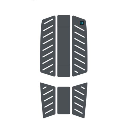 Graues Deckpad-Set für Wingfoil-Boards in zweiteiliger Anordnung mit diagonaler Rillenstruktur.