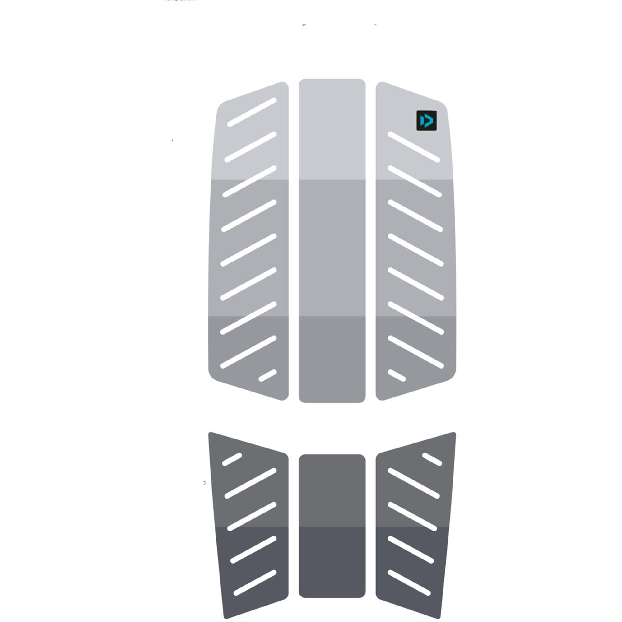 Surfboard Traktions-Pad Set - Windsport Fehmarn Graues Deckpad-Set für Surfboards mit gestreiftem Muster und kleinem Markenlogo in der oberen rechten Ecke.