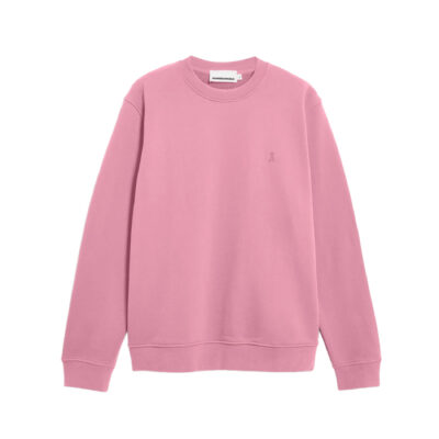 Rosa Armedangels Rundhals-Sweatshirt aus Baumwolle vor weißem Hintergrund