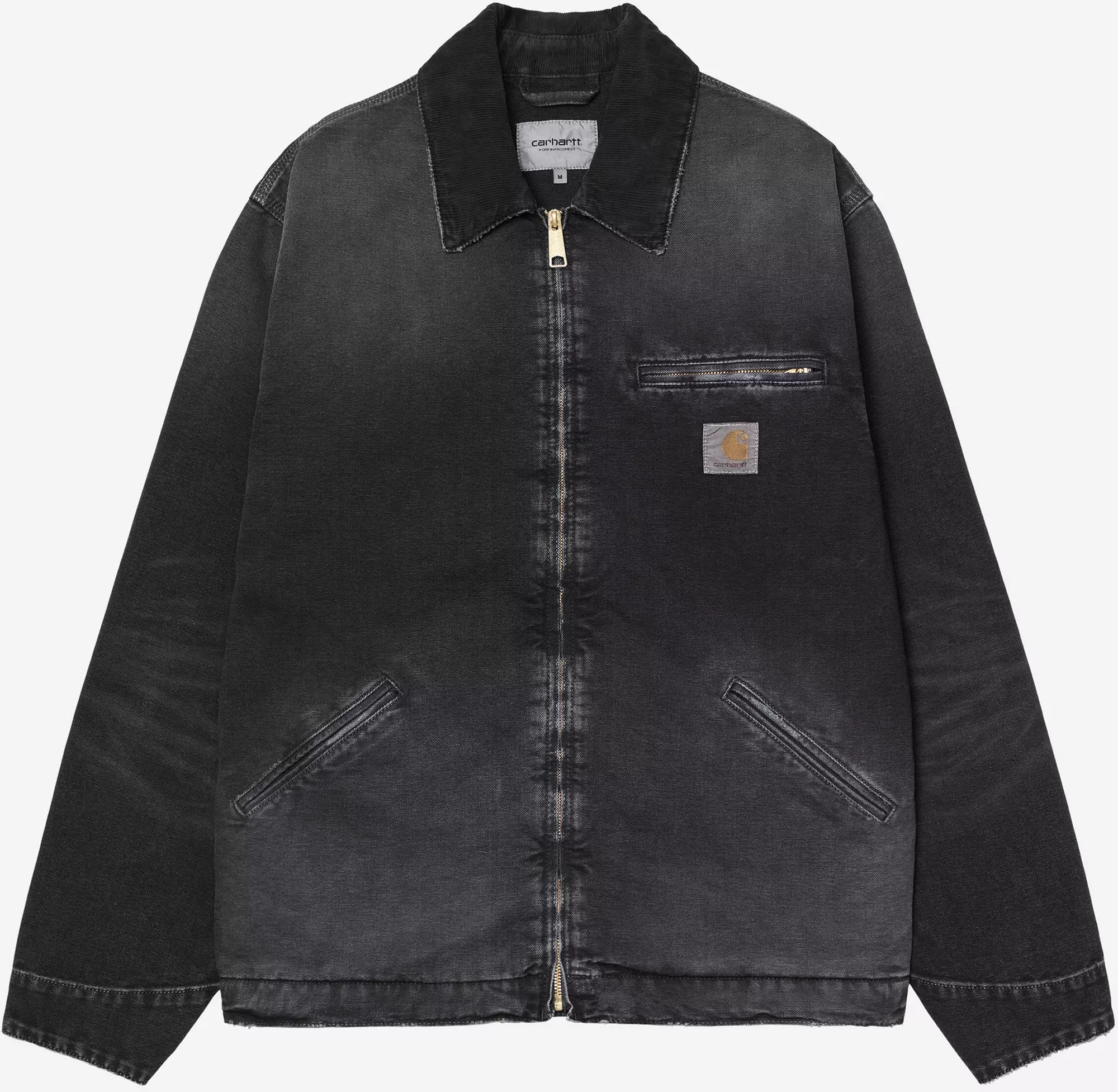 Carhartt WIP OG Detroit Jacke - Windsport Fehmarn Schwarze Carhartt WIP OG Detroit Jacke aus Canvas mit Cordkragen, Reißverschluss und Markenlogo auf der Brust.