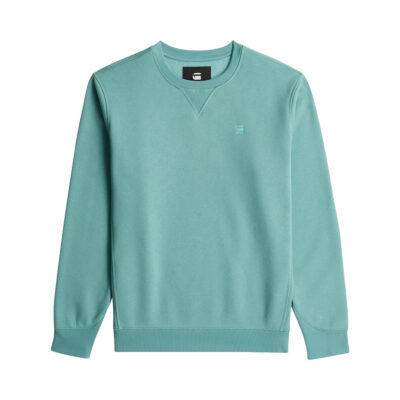 Mittelblaues G-Star Premium Core Sweatshirt mit Rundhalsausschnitt und diskretem Markenlogo auf der Brust.